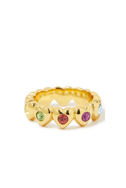Rainbow Heart Ring, Brass & Crystals